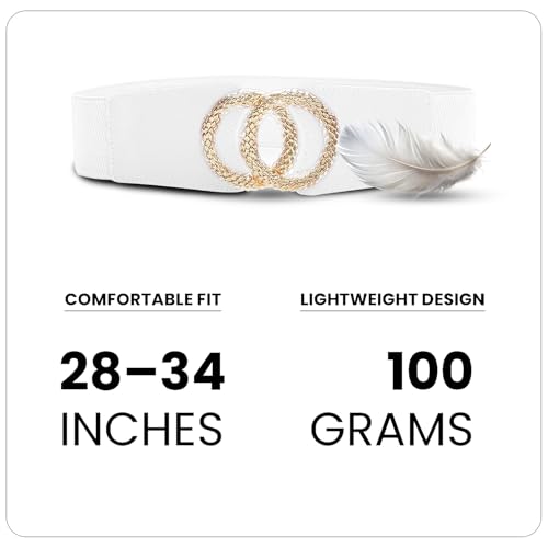 REDHORNS Fabric Elastic Waist Belt for Women Dresses Double Ring Design Stretchy Wide Belt for Ladies Saree - Free Size (LD137J, White) - Image 5