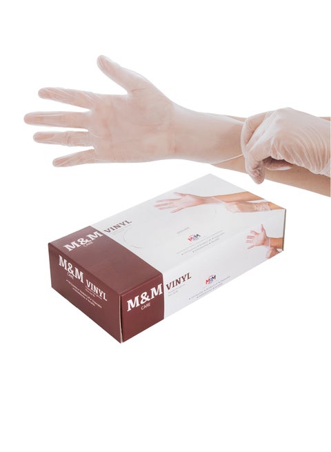 قفازات من الفينيل للاستخدام لمرة واحدة آمنه ومرنه وخالية من المسحوق للاستخدام الطبي و المطبخ تحتوي على 100 قفاز
