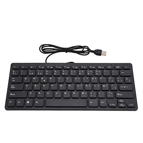 Wendry Mini Keyboard Wired Ultra-Thin 78 Keys USB Keyboards,Portable Spanish Keyboard USB for Desktop Computer,Suitable for Both Office and Games,Black - Image 1