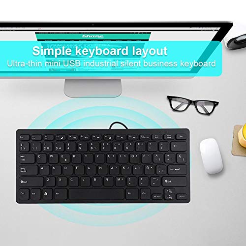 Wendry Mini Keyboard Wired Ultra-Thin 78 Keys USB Keyboards,Portable Spanish Keyboard USB for Desktop Computer,Suitable for Both Office and Games,Black - Image 3