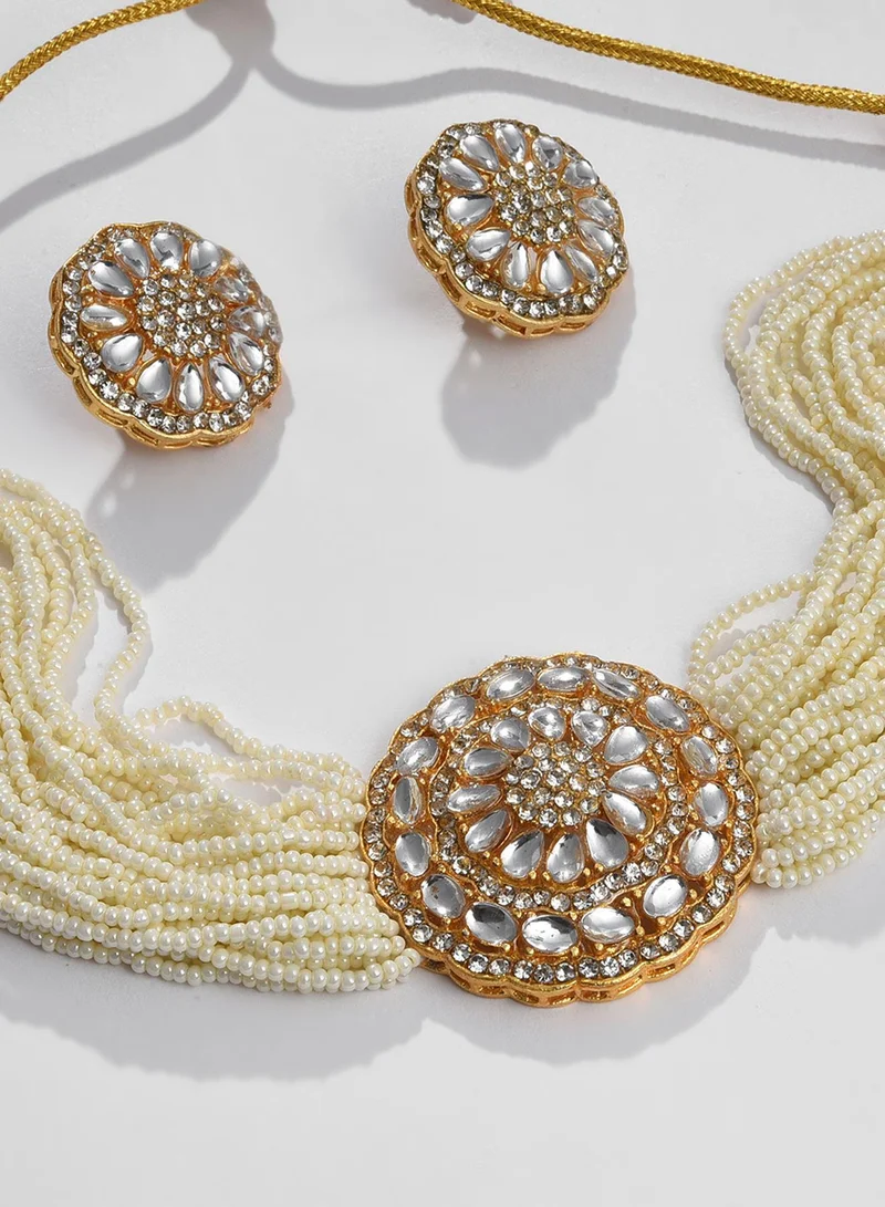 SOHI Stone-Studded & Beaded Artificial Jewellery Set