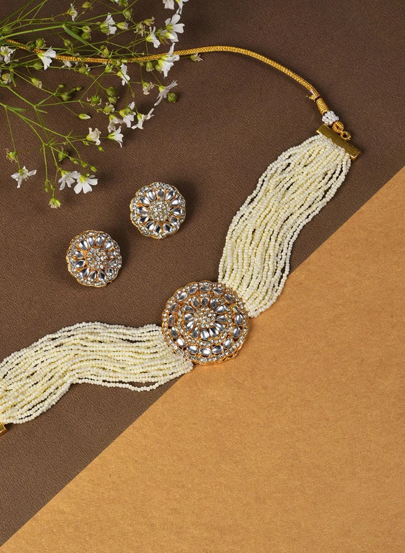 SOHI Stone-Studded & Beaded Artificial Jewellery Set