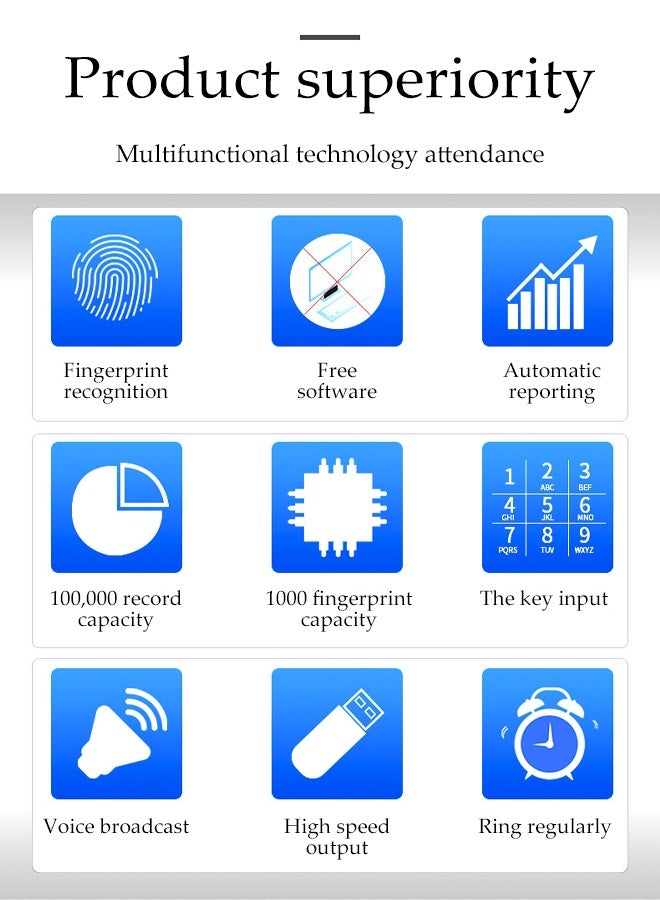 DUNISO Time Clock,Attendance Machine ​with Fingerprint,Time Clocks for Employees Small Business,Password Punching in One,2.4 inch TFT Color Screen - Image 3