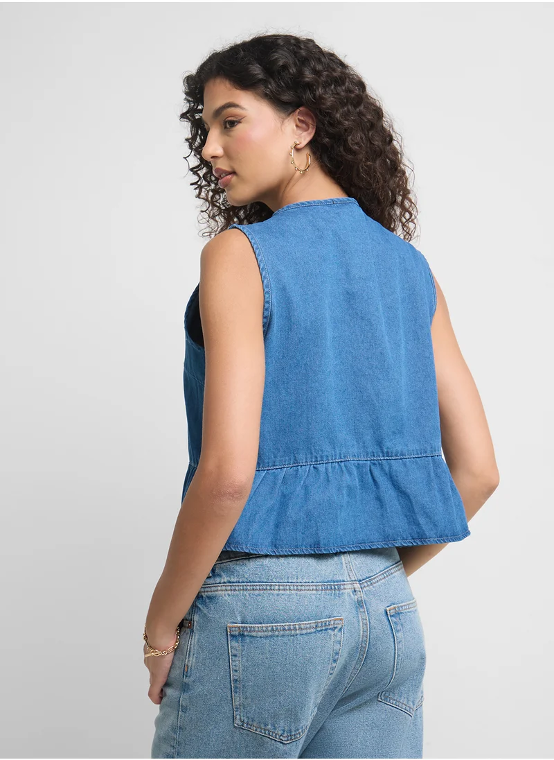 جينجر Denim Bow Tie Up Detail Vest