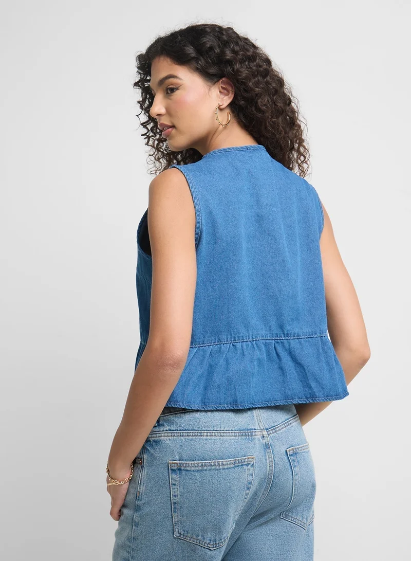 Ginger Denim Bow Tie Up Detail Vest