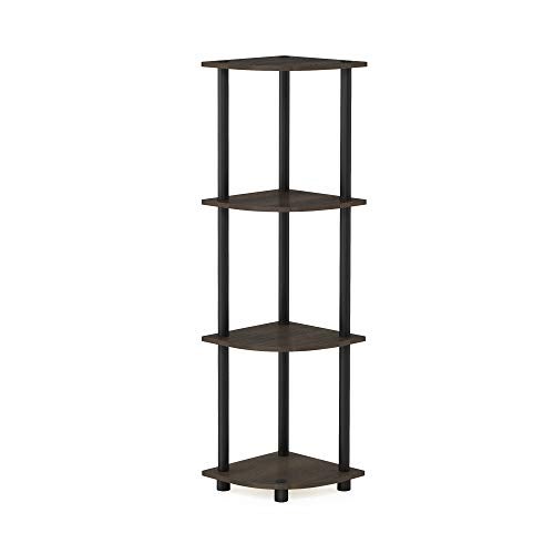 Furinno TURN-N-TUBE Corner Shelf, 4-Tier Corner Bookshelf, Display Storage Shelves with Open Shelves, for Organization and Storage, Living Room, Home Office, Garage, Dark Brown Grain - Image 5