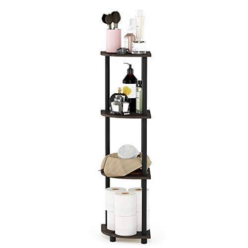 Furinno TURN-N-TUBE Corner Shelf, 4-Tier Corner Bookshelf, Display Storage Shelves with Open Shelves, for Organization and Storage, Living Room, Home Office, Garage, Dark Brown Grain - Image 3