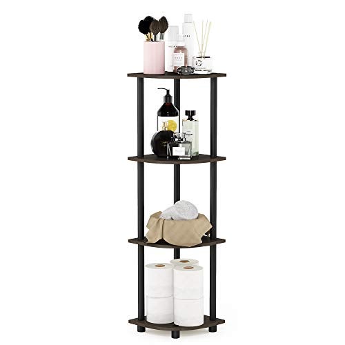 Furinno TURN-N-TUBE Corner Shelf, 4-Tier Corner Bookshelf, Display Storage Shelves with Open Shelves, for Organization and Storage, Living Room, Home Office, Garage, Dark Brown Grain - Image 1