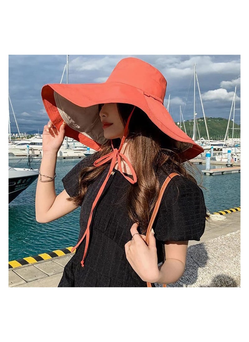 Women's Packable Reversible Bucket Hat Super Wide Brim Women Sun Hat Cotton Floppy Wired Edge Hats UV Sun Protection Wide Brim Summer Beach Travel Garden Cap  - Image 4