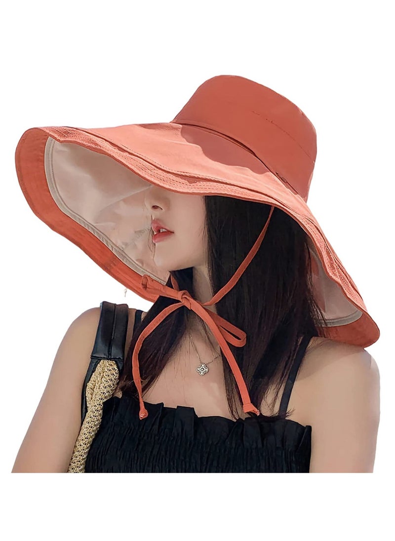 Women's Packable Reversible Bucket Hat Super Wide Brim Women Sun Hat Cotton Floppy Wired Edge Hats UV Sun Protection Wide Brim Summer Beach Travel Garden Cap  - Image 2