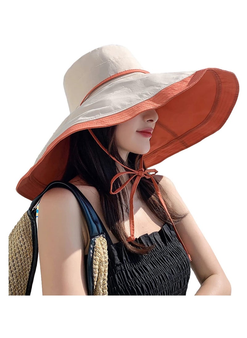 Women's Packable Reversible Bucket Hat Super Wide Brim Women Sun Hat Cotton Floppy Wired Edge Hats UV Sun Protection Wide Brim Summer Beach Travel Garden Cap  - Image 1