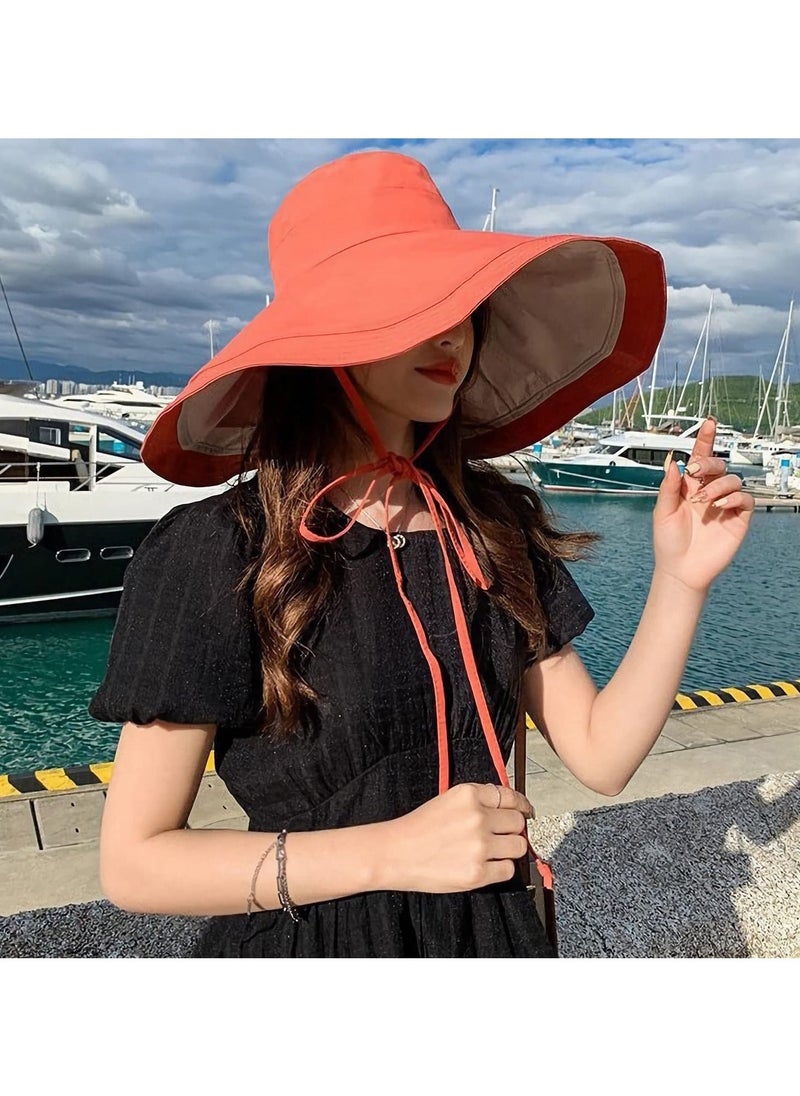 Women's Packable Reversible Bucket Hat Super Wide Brim Women Sun Hat Cotton Floppy Wired Edge Hats UV Sun Protection Wide Brim Summer Beach Travel Garden Cap  - Image 5
