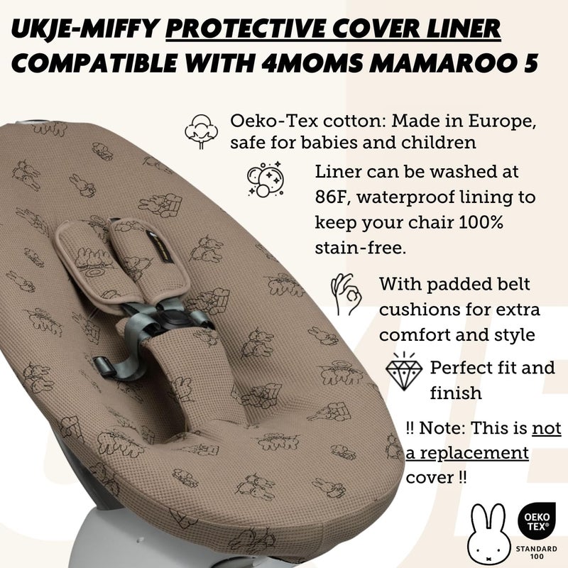 Ukje Protective Cover Compatible with 4moms RockaRoo or MamaRoo 5 MultiMotion Baby Swing Baby Swing Liners Baby Rocker Cover Easy to Install Easy to Wash Handmade in Europe  Miffy - Image 2