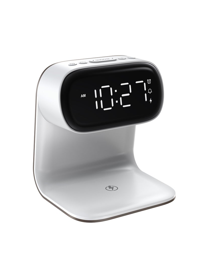 Sharpdo - LED Multi-Function 3-In-1 Night Light Alarm Clock with Wireless Charging, Imitation Wood Grain Wireless Charging Bedside Lamp, Colorful Clock Display - Image 1