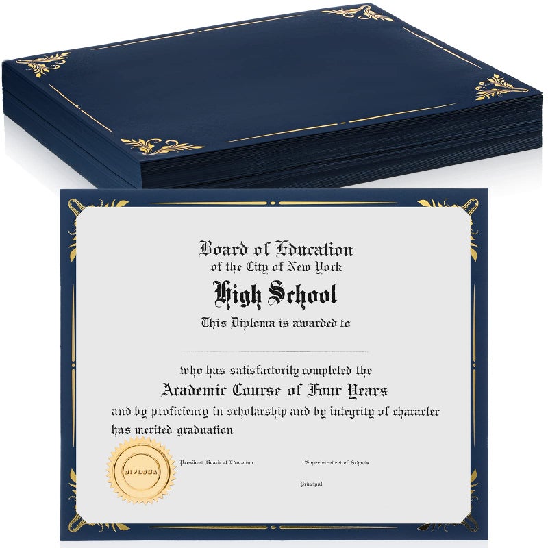 Fainne 50 Pcs Single Sided Certificate Holder Diploma Covers with Foil Border for 85 x 11 Inches Certificates Cardstock Document Papers Award Competition SuppliesNavy Blue Gold - Image 2
