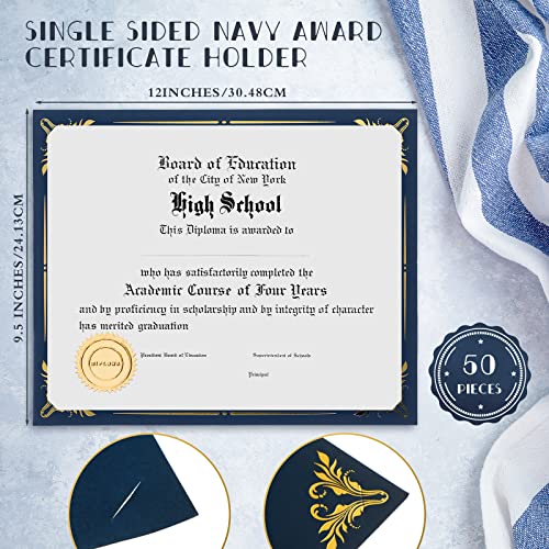 Fainne 50 Pcs Single Sided Certificate Holder Diploma Covers with Foil Border for 85 x 11 Inches Certificates Cardstock Document Papers Award Competition SuppliesNavy Blue Gold - Image 3