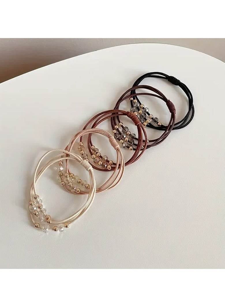 Goolsky 5PCS Bohemian Bracelet Headband Rhinestone Imitation Pearl Hair Rope Hair Ring Cute Headband No Damage Hair Rope Girl Exquisite Hair Rope - Image 1