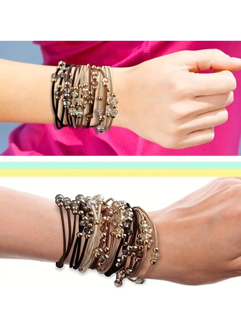 Goolsky 5PCS Bohemian Bracelet Headband Rhinestone Imitation Pearl Hair Rope Hair Ring Cute Headband No Damage Hair Rope Girl Exquisite Hair Rope - Image 4