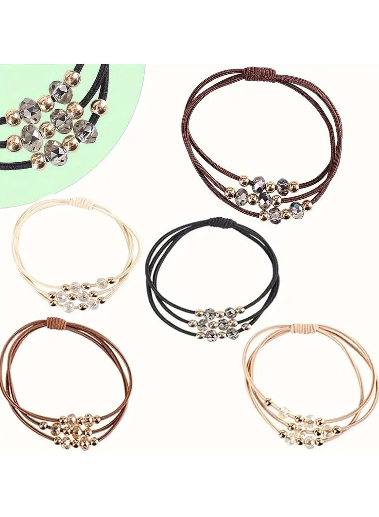 Goolsky 5PCS Bohemian Bracelet Headband Rhinestone Imitation Pearl Hair Rope Hair Ring Cute Headband No Damage Hair Rope Girl Exquisite Hair Rope - Image 3