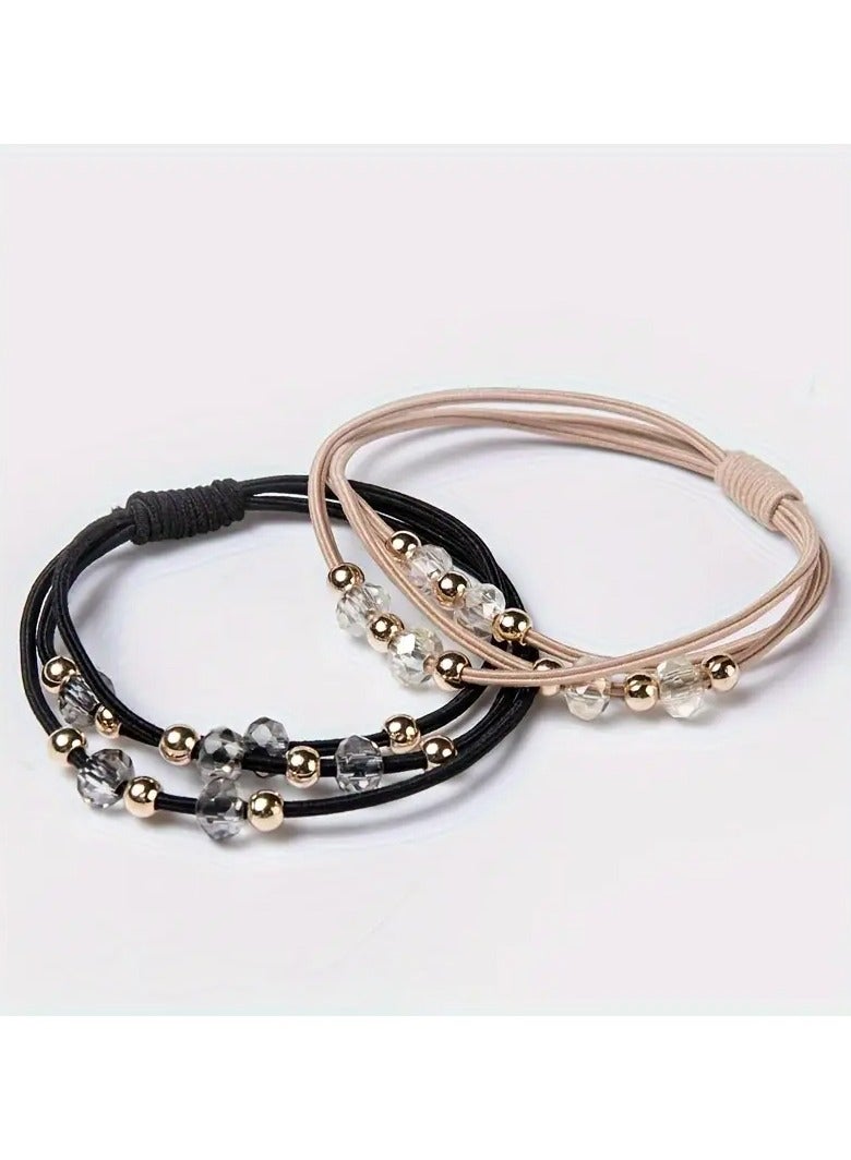 Goolsky 5PCS Bohemian Bracelet Headband Rhinestone Imitation Pearl Hair Rope Hair Ring Cute Headband No Damage Hair Rope Girl Exquisite Hair Rope - Image 5