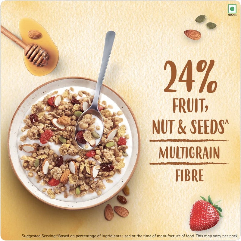 Kellogg's Crunchy Granola Honey, Almonds, Strawberries & Pumpkin Seeds 450g | 24% Fruit, Nut & Seeds, Baked Multigrain | Source of Fibre | Breakfast Cereal - Image 3