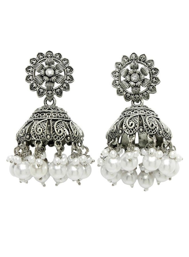 ADIVA Gold-Plated Red Hand Painted Pearl & Stone Studded Floral Shaped Jhumka Earrings Set for women, Traditional Stylish Jhumka for Girls Party, Wedding, Festive - Image 1