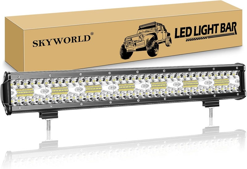 سكاي وورلد شريط إضاءة LED من ، 20 بوصة 420 واط، شعاع مزدوج (بقعة/فيضان) 12V 24V، مصابيح عمل وقيادة وضباب LED، مقاوم للماء IP67، مناسب للشاحنات الوعرة والسيارات ومركبات ATV وSUV والقوارب - Image 1
