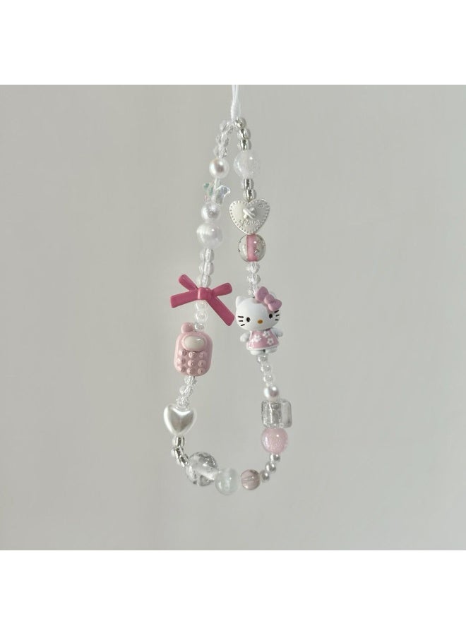 NIBEMINENT Phone Charm/ Chain Strap for Women Girls, Pink Mobile Phone KT Cat Cell Phone Case Lanyard Wrist Strap