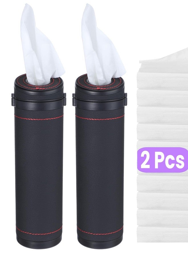 Tobeelec 2 Pcs Leather Round Tissues Container with Tissues Cylinder Tissue Box with Window Breaker for Vehicle Bathroom Office (Black) - Image 1