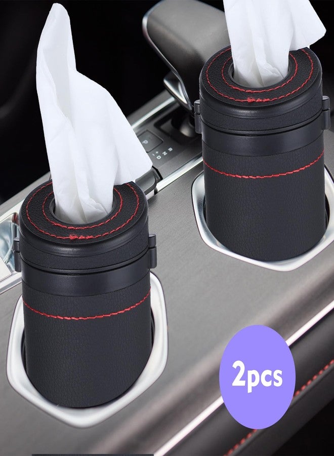 Tobeelec 2 Pcs Leather Round Tissues Container with Tissues Cylinder Tissue Box with Window Breaker for Vehicle Bathroom Office (Black) - Image 2
