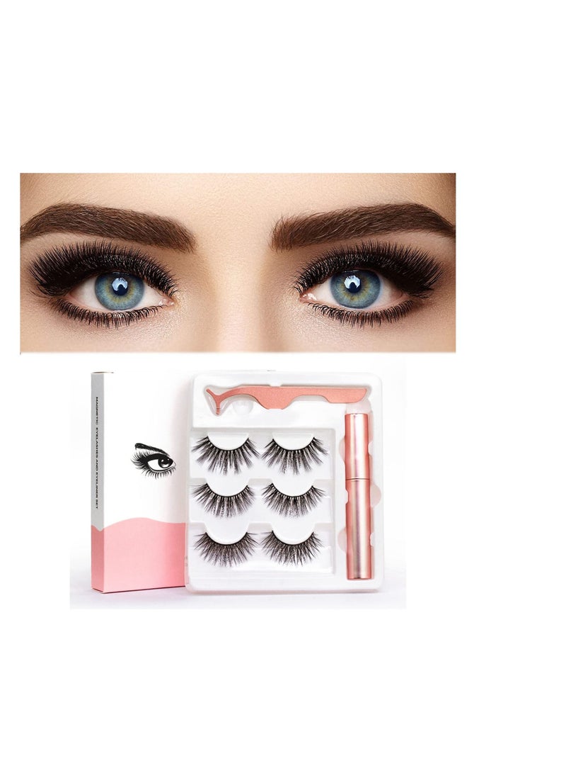 SYOSI Natural Magnetic Eyelashes with Eyeliner Kit, Lightweight Magnetic Lashes Natural Look, 3Pairs Reusable False Lashes Kit, No Glue Needed Reusable Easy to Use 3Pair - Image 1