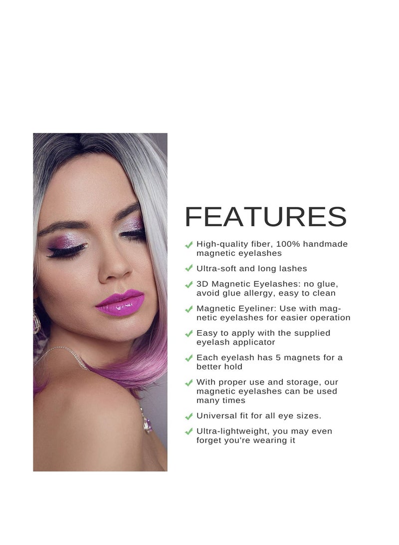 SYOSI Natural Magnetic Eyelashes with Eyeliner Kit, Lightweight Magnetic Lashes Natural Look, 3Pairs Reusable False Lashes Kit, No Glue Needed Reusable Easy to Use 3Pair - Image 3