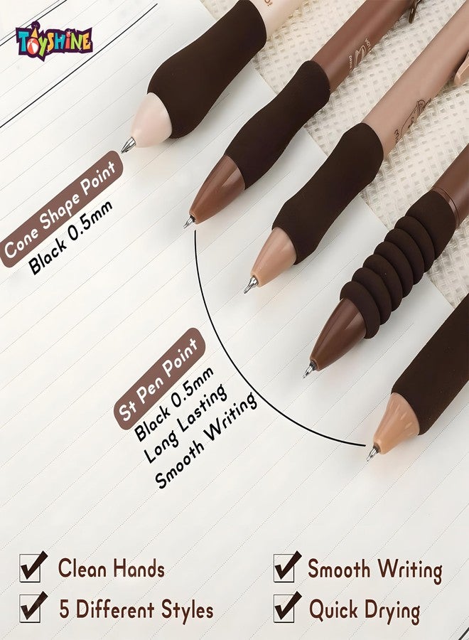 Toyshine Coffee Theme 5 Pc Retractable Quick Dry Ink 0.5mm Fine Gel Point Blue Ink Kawaii Smooth Writing Aesthetic pretty pens for Party Favor Return Gift - Image 4