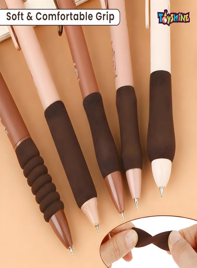 Toyshine Coffee Theme 5 Pc Retractable Quick Dry Ink 0.5mm Fine Gel Point Blue Ink Kawaii Smooth Writing Aesthetic pretty pens for Party Favor Return Gift - Image 3