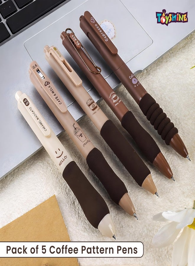 Toyshine Coffee Theme 5 Pc Retractable Quick Dry Ink 0.5mm Fine Gel Point Blue Ink Kawaii Smooth Writing Aesthetic pretty pens for Party Favor Return Gift - Image 2