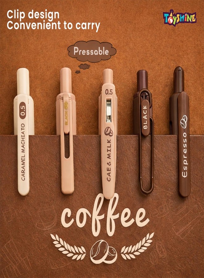 Toyshine Coffee Theme 5 Pc Retractable Quick Dry Ink 0.5mm Fine Gel Point Blue Ink Kawaii Smooth Writing Aesthetic pretty pens for Party Favor Return Gift - Image 5