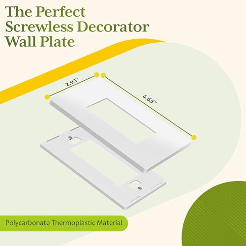 TG Screwless Decorator Wall Plates Child Safe Outlet Covers, Size 1-Gang 4.68" H x 2.93” L, Unbreakable Polycarbonate Thermoplastic, UL Listed, Glossy, White (100 Pack) - Image 2