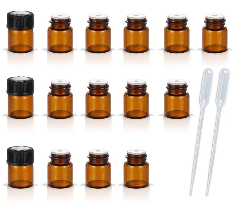 AFMNQZ 50Pack Set 1ML Amber Glass Bottle with Orifice Reducer and Cap Small Essential Oil Vials (1ML)