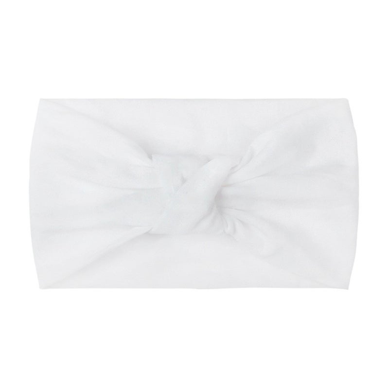 Generic European and American Spring New Childrens Headwear Baby Solid Color Nylon Knot Wide Side Headscarf Baby Hair Belt White