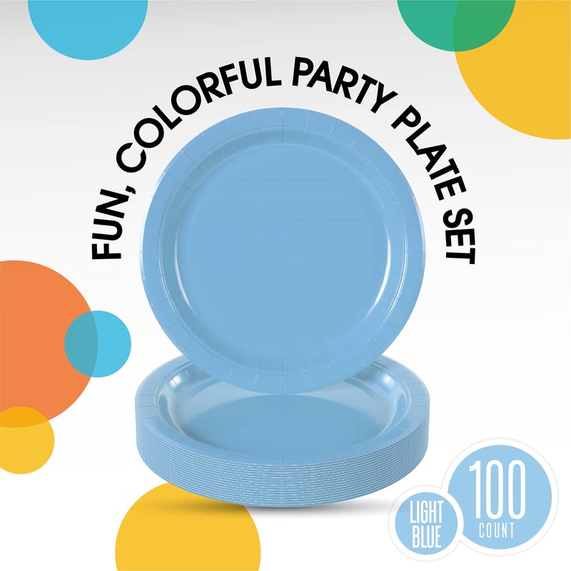 Exquisite Light Blue Paper Plates Disposable Heavy Duty 9 Inch Light Blue Disposable Plates For Party 100 Pcs Heavy Duty Paper Plate 350 GSM  Birthday Party Supplies Plate Set - Image 2