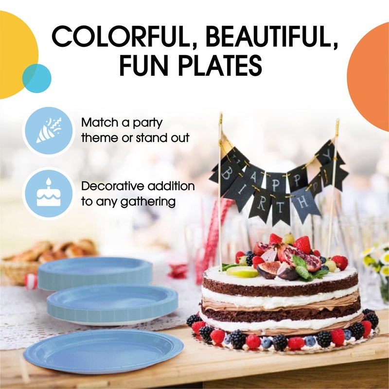 Exquisite Light Blue Paper Plates Disposable Heavy Duty 9 Inch Light Blue Disposable Plates For Party 100 Pcs Heavy Duty Paper Plate 350 GSM  Birthday Party Supplies Plate Set - Image 5