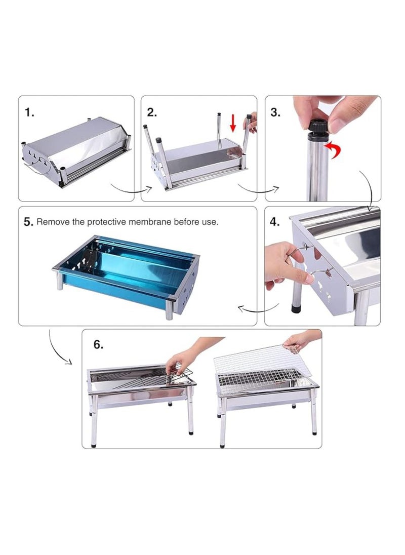 Portable Charcoal BBQ Grills With Legs Removable And Adjustable Height Charcoal Grill For 2-6 People For Garden Picnic And Camping Barbecue Grill 40X28X21.5 CM