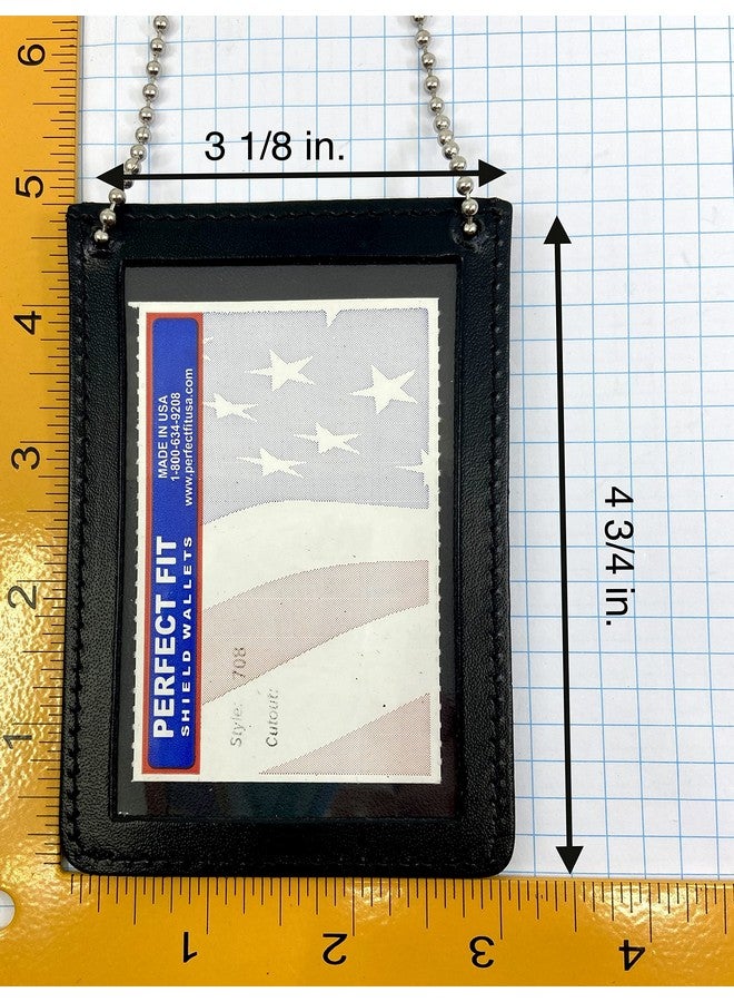 Perfect Fit Shield Wallets Neck Chain Double Sided Id Holder With 2 Clear Picture Id Windows Leather Badge For Credential Pass To Wear Around The Neck For Police Law Enforcement Business Factory Worker (Black) (Vertical) - Image 4