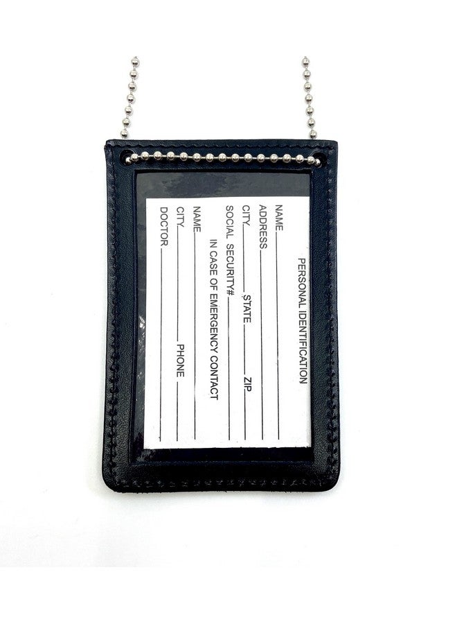Perfect Fit Shield Wallets Neck Chain Double Sided Id Holder With 2 Clear Picture Id Windows Leather Badge For Credential Pass To Wear Around The Neck For Police Law Enforcement Business Factory Worker (Black) (Vertical) - Image 5