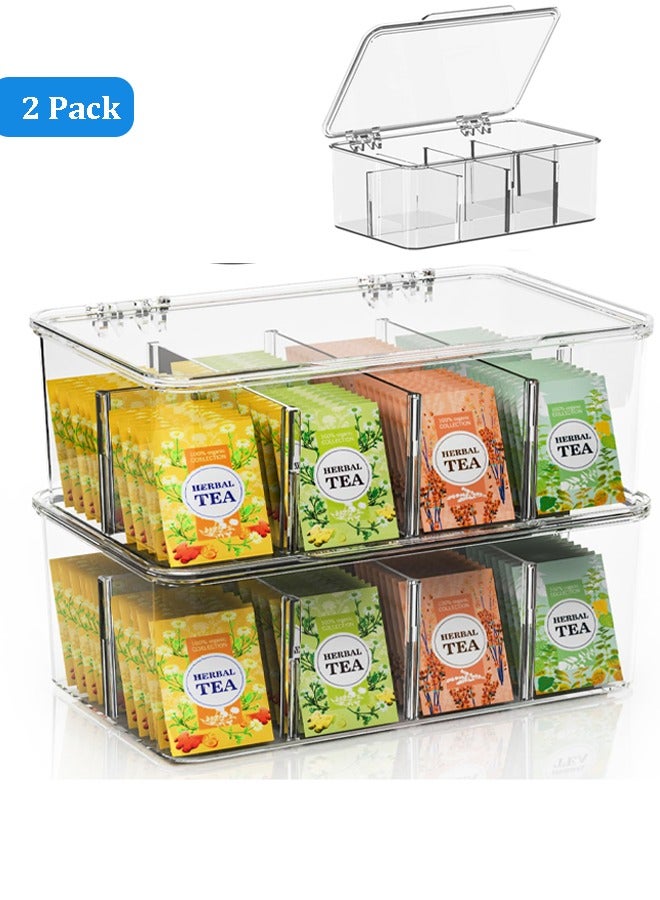 2 Pack Tea Chest Box -Tea Organizer - Stackable Tea Bag Storage Box with Lid - Tea Bag Holder For Kitchen Organizers and Storage, Multi-Functional Kitchen Organizer, Home Organizer (Clear) - Image 1