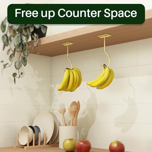 bussdis Under Cabinet Banana Hook Adhesive: Foldable Banana Hanger, Gold Metal Banana Holder for Kitchen & RV, Space-Saving Design, Folding with Magnets When Not in Use, Keep Bananas Fresh - Image 5