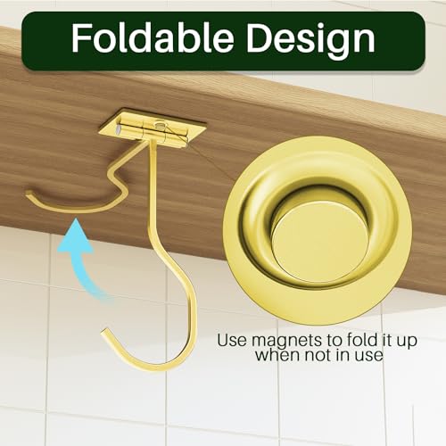 bussdis Under Cabinet Banana Hook Adhesive: Foldable Banana Hanger, Gold Metal Banana Holder for Kitchen & RV, Space-Saving Design, Folding with Magnets When Not in Use, Keep Bananas Fresh - Image 2