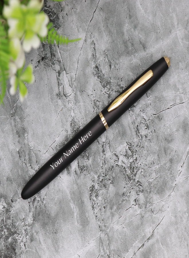 CrownLit Customizable Metal Pen, Black with Golden Accents, Magnetic Cap, Roller Gel Ink - Image 4