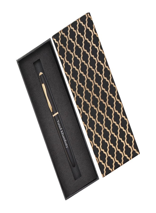 CrownLit Customizable Metal Pen, Black with Golden Accents, Magnetic Cap, Roller Gel Ink - Image 2