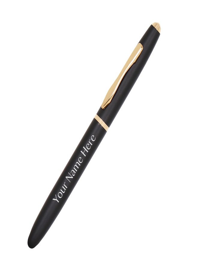 CrownLit Customizable Metal Pen, Black with Golden Accents, Magnetic Cap, Roller Gel Ink - Image 1